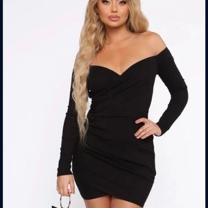 Off the shoulders black mini dress